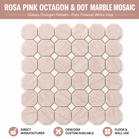 Mosaïque octogonale en marbre naturel couleur rose pâle, pierre polie, revêtement mural et de sol, support en maille