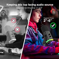 Microphone Podcast Noir Plug-and-Play RVB Filaire avec Support, Filtre Anti-Pop et Câble USB pour PC Gaming et Conférences