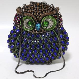 高級女性用ミニチェーンイブニング財布ラインストーンフクロウ型メイククラッチバッグダイヤモンド装飾付き毎日使用 - Product Image 1