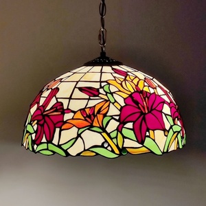 LongHuiJing Tiffany Pendant <b>Light</b> Fixture Red Flower Stained Glass Lampshade <b>Light</b> Hanging Lamp Wide 12 Inch Height 31.5Inch - Product Image 3