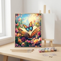 Kit de Peinture par Numéros DIY 36 Couleurs, Motif Papillon sur Livre et Fleurs, Peinture Acrylique Faite Main, Art Mural Créatif