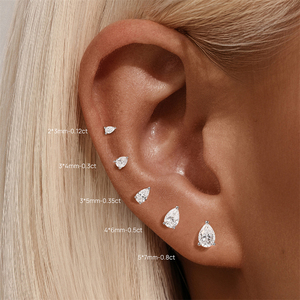 Boucles d'oreilles clous en moissanite taille poire couleur D, tête plate, en argent sterling S925 plaqué or blanc, plusieurs tailles, avec certificat - Product Image 3