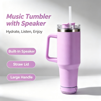 Gobelet intelligent portable en acier inoxydable de 40 oz à double paroi sous vide avec haut-parleur Bluetooth intégré, anti-fuite, pour festivals