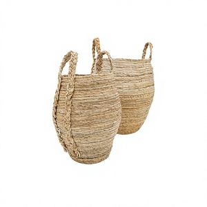 Modern Style 5kg Load Capacity Barrel <b>Laundry</b> Basket Banana Bark Woven Fabric Handle Multifunctional Home Decor <b>Storage</b> Carton - Product Image 1