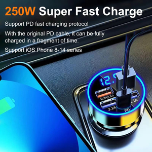 5 Ports LED chargeur de voiture 250W adaptateur de charge rapide Type C PD <span class=keywords><strong>Mini</strong></span> chargeur de téléphone de voiture pour iphone Samsung Xiaomi - Product Image 2