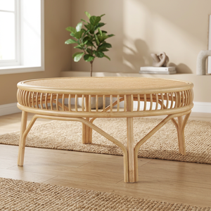 Vente en gros de nouveaux meubles en rotin pour salon, table basse en rotin avec plateau en verre, fabriqué au Vietnam - Product Image 1