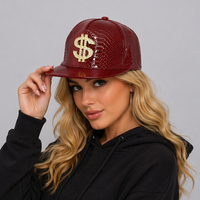 Gorra de Béisbol de Piel Sintética con Bordado de Piel de Serpiente, Diseño de Lujo, con Decoración Metálica Ajustable con Símbolo de Dólar Dorado, Estilo Urbano