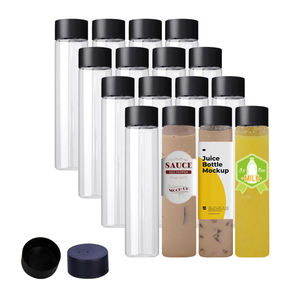 Tùy Chỉnh Nhãn 10Oz 12Oz 13Oz 16Oz Trong Suốt Chai Nước Trái Cây Trà Sữa Cốc Nhựa Chai Nước Trái Cây Có Nắp Đậy Màu Đen - Product Image 1