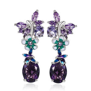 Orecchini Pendenti E710 con Fiore Viola in Argento 925, Gioielli da Festa per Donne con Gemma Viola Incastonata - Product Image 1