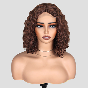 Nueva llegada 2025 pelo crudo rizado profundo C parte lindas pelucas 5x5 encaje precortado Bob corto pelucas marrón rojizo pelucas sin cola <span class=keywords><strong>cabello</strong></span> humano - Product Image 1