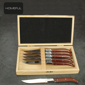 High quality set of 6 laguiole knife steak knife set with eco-friendly wooden handle in rubber wood gift box