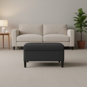 Dark <b>Grey</b> Rectangular <b>Footstool</b> Polyester Upholstery Modern Design Living Room Furniture - Product Image 2