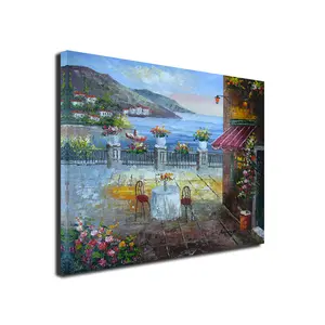 Orijinal sanat 100% el-boyalı toskana bahçe sahne okyanus yağlıboya çiçekler ev dekor için