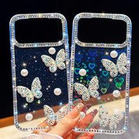 Coque de téléphone transparente avec paillettes de diamant, brillant, dos transparent, perle, papillon, pour iPhone 17 Pro Max 17 Air 16 15 14 13