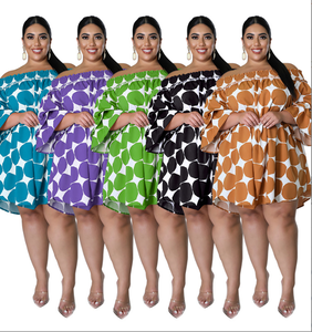 Nouvelle arrivée Jupes grande <span class=keywords><strong>taille</strong></span> <span class=keywords><strong>pour</strong></span> femmes Robe sexy à col asymétrique et imprimé à pois - Product Image 1