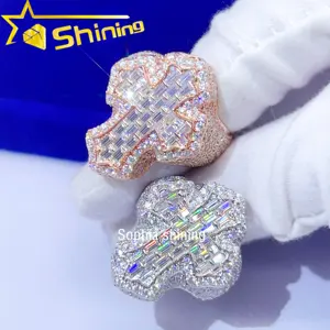 Versand bereit Sterling Silber S925 Fine Jewelry Cross Design Hip Hop Ring Iced Out VVS Moissan ite Diamond Herren ring