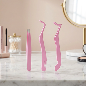 3PCS Durable Stainless Steel <b>Eyelash</b> Tweezers Set with Smooth Tip <b>Eyelash</b> <b>Applicator</b> Tool and Built-in Lash Comb - Product Image 3