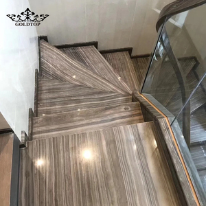 GOLDTOP Coffee Wood Marble Slab Tiles Deep Brown Beige Stripe Color Natural Stone for Stairs <b>Steps</b> Flooring Wall Covering - Product Image 2
