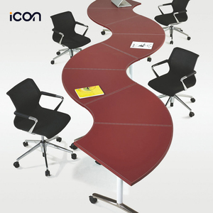 Gấp cong <span class=keywords><strong>S</strong></span> hình dạng văn phòng đào tạo cuộc họp hội nghị phòng Bảng lật đầu di động có thể gập lại di chuyển bằng gỗ nghiên cứu bàn Bàn - Product Image 1