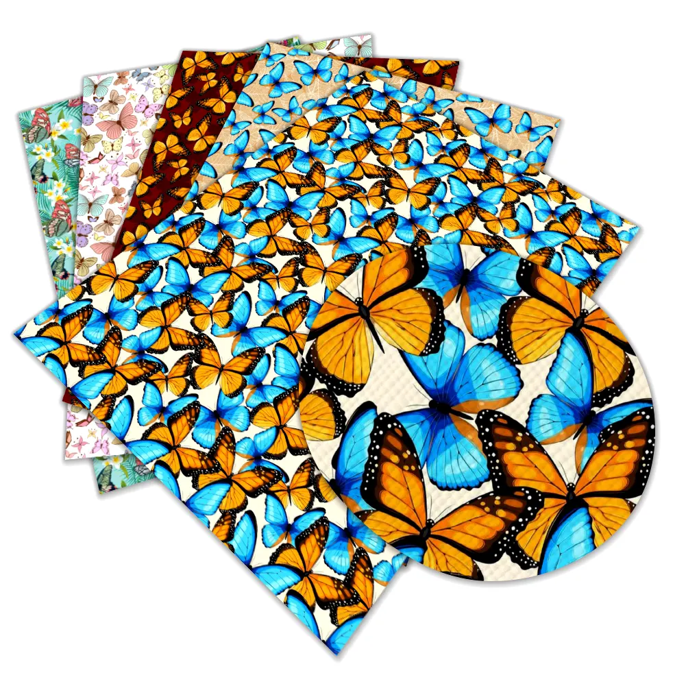 Tapicería de cuero sintético de mariposa colorida, personalizada, 30x136cm, para llavero