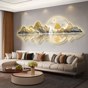 120*40CM Luz de lujo alce puesta de sol paisaje cristal porcelana pinturas de pared de cristal modernas con Led decoración del hogar para sala de estar - Product Image 2
