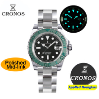 Montre Cronos Sub Diver pour homme, lunette bidirectionnelle, 40 mm, 20 ATM résistant à l'eau, bracelet à maillons brossés et polis, montres pour hommes