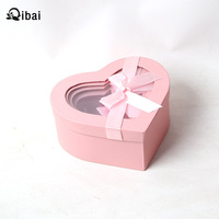 Qibai kotak hadiah jendela terbuka pita berbentuk hati 4 potong kotak bunga PVC kotak ember cinta kemasan bunga untuk Hari Valentine