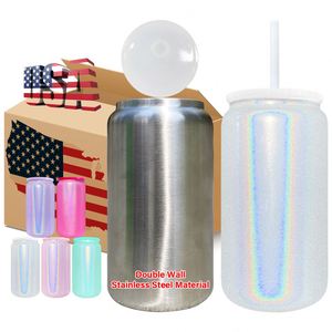 Shimmer Glitter Colorful 16oz Stainless Steel Can Tumbler Double Walled Vacuum Insulated Soda <b>Beer</b> - Product Image 4
