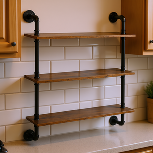 Estante de Pared de 3 Niveles para Cocina, Estilo Industrial, de Madera, 32x7.87 Pulgadas, Venta al Por Mayor DB - Product Image 2