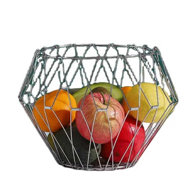 Cesta de alambre plegable para el hogar, cesta de frutas de Color Flexible opcional, para sala de estar, venta al por mayor