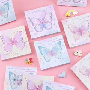 Kawaii Watercolor Butterfly Themed Self-Adhesive <b>Memo</b> <b>Pads</b> Assorted Pastel Pattern Cute Office Daily Stationery Note Taking - Product Image 4