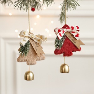 Ornement de porte de Noël Clochettes de Noël avec nœud en velours et pomme de pin, pendentifs clochettes, décoration de Noël, cadeau, figurine et jouet de Noël - Product Image 4