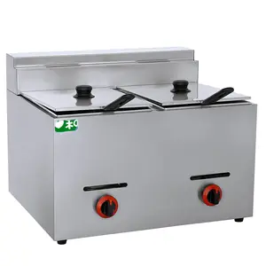 Fritadeira comercial a gás 8L + 8L, equipamento para restaurante, fritar donuts e frango, frigideira com tanque duplo