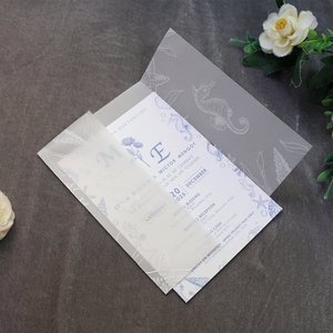 Juego de Invitaciones de Boda de Lujo en Papel Vellum Azul Polvoriento, con Diseño Náutico de Conchas Marinas, Caballitos de Mar y Estrellas de Mar, Monograma, Tarjeta de Regalo, Impresión Personalizada - Product Image 4