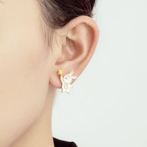 MUYU Bunny <b>Stud</b> Earrings S925 <b>Silver</b> Natural Seashell Zircon Cartoon Animal Zodiac Everyday Wear - Product Image 4