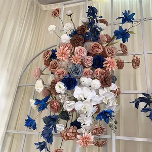 高品质绢花排背景悬挂装饰套装咖啡色蓝色人造花婚礼装饰