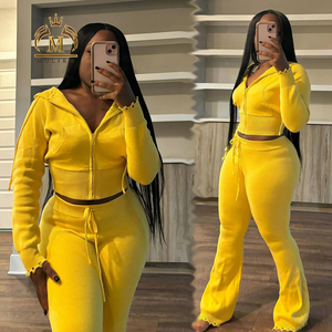 Mùa đông mùa thu của phụ nữ trang phục Đan Áo len trùm đầu + quần ống loe hai mảnh thiết lập giản dị dạo phố 2 mảnh đan Bộ trùm đầu 2025 phụ nữ - Product Image 1