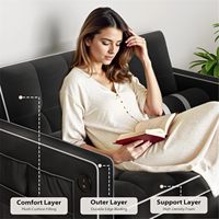Sofá Cama Convertible Dareko de Terciopelo Negro con Relleno de Esponja, Respaldo Ajustable, Puertos USB, Bolsillos Laterales, Futón para Sala de Estar