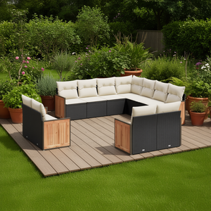 Ensemble de canapés de jardin noir et crème avec structure en rotin PE, coussins en mousse haute densité, mobilier d'extérieur au design contemporain - Product Image 2