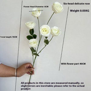 Fleurs artificielles en soie 2026, 6 têtes, roses exquises faites à la main, décoration florale pour plafond de mariage et plafonds hauts - Product Image 2
