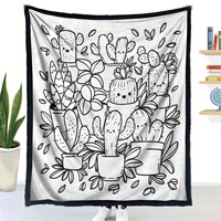 Couverture à colorier DIY motif cactus en ligne simple, lavable, réutilisable, douce, pour peinture manuelle d'enfants, personnalisable