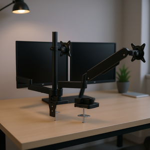 Soporte para Tres Monitores de 13-27 Pulgadas, VESA 75/100mm, Montaje con Abrazadera en C y Anillo, Aleación de Aluminio, Negro - Product Image 2