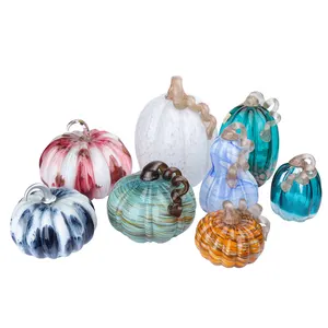 Hot Sale New Design 5Inch Glass Craft Gift Ornament Watercolor Glass Pumpkin For Halloween Glass Decoration