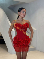 Robe de soirée sexy et luxueuse Ocstrade pour femmes, tendance été, en dentelle rouge, fleurs 3D, sans bretelles, moulante, avec strass, robe bandage