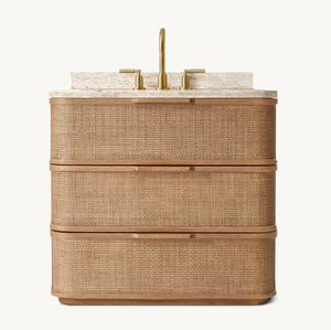 Ensembles de salle de bain de luxe, meubles-lavabos de style américain en chêne massif, lavabo simple en rotin - Product Image 1