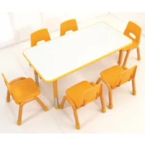 Playschool डेकेयर प्लास्टिक सेट स्टेनलेस स्टील बच्चों यू-आकार मेज और कुर्सी बच्चे नर्सरी फर्नीचर सेट