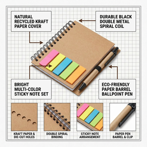 Bloc-notes personnalisé avec logo, notes adhésives, papier kraft, mini carnet, petit carnet, bloc-notes personnalisé avec stylo et notes adhésives - Product Image 3