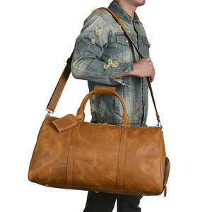 Bolso de hombro de cuero Crazy Horse para hombre, bolso de viaje de negocios de gran capacidad, color marrón oscuro, cuero genuino de color sólido - Product Image 2