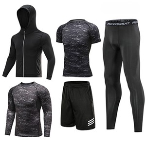 Ropa deportiva de secado rápido para gimnasio y fitness de color sólido para <span class=keywords><strong>hombre</strong></span>, ropa ajustada para correr, entrenamiento de <span class=keywords><strong>baloncesto</strong></span>, conjunto de 5 piezas para <span class=keywords><strong>hombre</strong></span> - Product Image 6