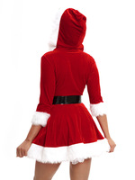 Costume de Noël pour femmes, manches courtes, thème Père Noël, ceinture de costume, robe de fête, tenue de spectacle de Noël
